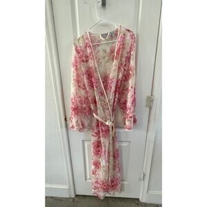 Valerie Stevens Floral Sheer Duster Kimono Cover Up Womens L